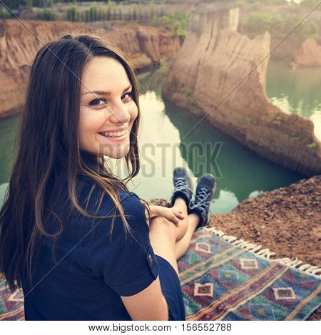Woman Travel Tranquil Adventure Concept