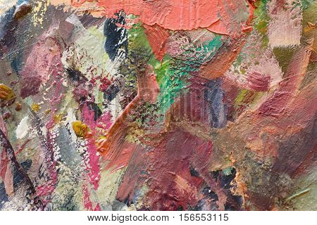 Oil Painting colorfull  close up texture pallete knife storkes of brown yellow  gray red green blue white color