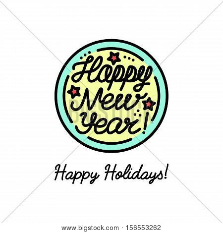 Flat line icon on the New Year's and Christmas Holiday. "Happy New Year" text .