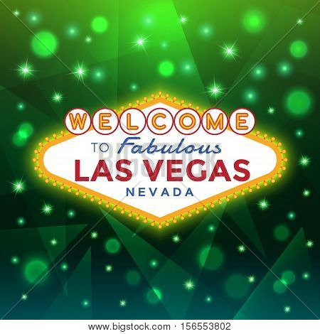 Vector Las Vegas Sign against the green sparkling background.