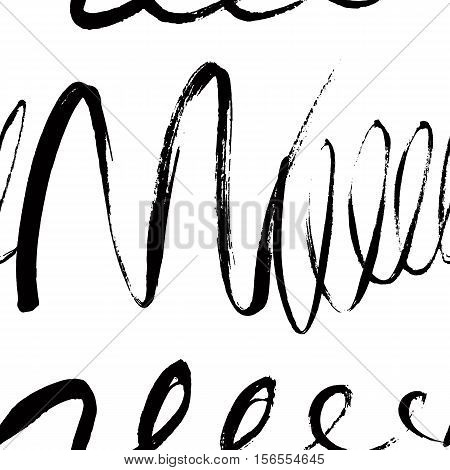 Black and white seamless hand drawn texture design for backgrounds.  Grange stroks pattern. Vector illustration.