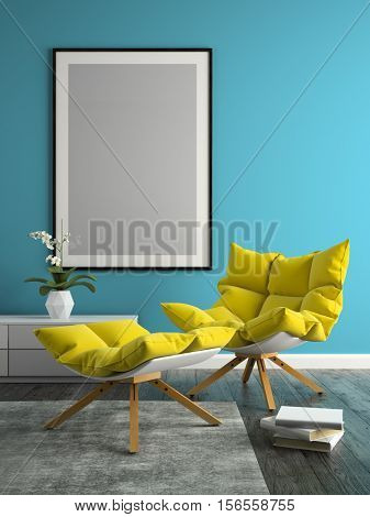 Interior of modern design room 3D illustration