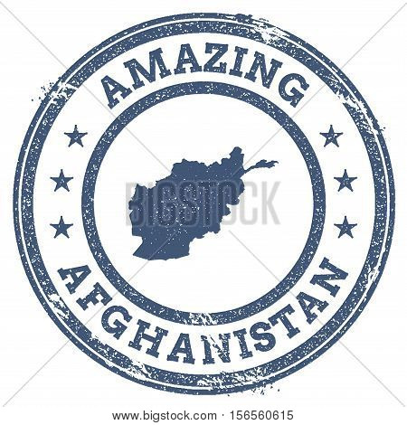Vintage Amazing Afghanistan Travel Stamp With Map Outline. Afghanistan Travel Grunge Round Sticker.