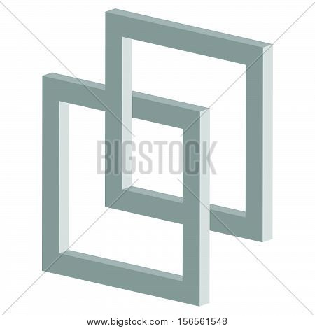 3D Interlocking Squares Icon - Connected Intersecting Square Frames