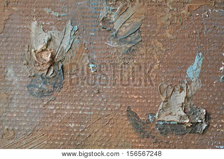 Oil Painting close up texture pallete knife storkes of brown yellow  gray and white color