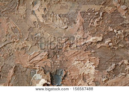 Oil Painting close up texture pallete knife storkes of brown yellow  gray and white color