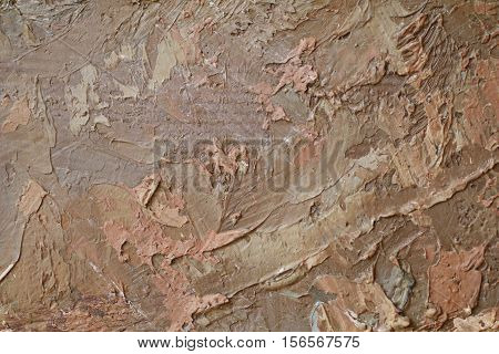 Oil Painting close up texture pallete knife storkes of brown yellow  gray and white color