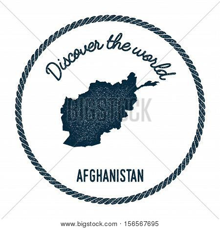 Vintage Discover The World Rubber Stamp With Afghanistan Map. Hipster Style Nautical Postage Stamp,