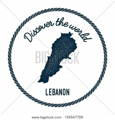 Vintage Discover The World Rubber Stamp With Lebanon Map. Hipster Style Nautical Postage Stamp, With