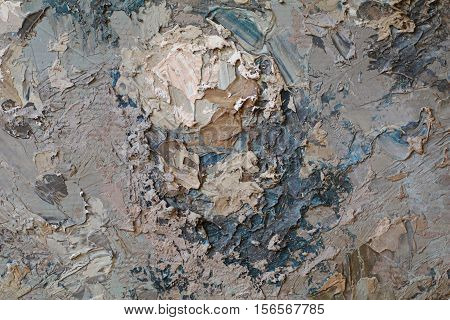 Oil Painting close up texture pallete knife storkes of brown yellow  gray and white color