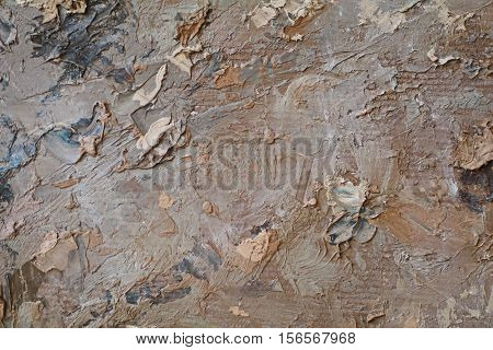 Oil Painting close up texture pallete knife storkes of brown yellow  gray and white color