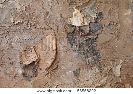 Oil Painting close up texture pallete knife storkes of brown yellow  gray and white color