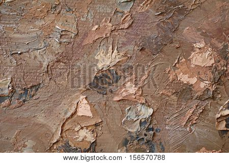 Oil Painting close up texture pallete knife storkes of brown yellow  gray and white color