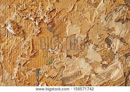 Oil Painting close up texture pallete knife storkes of brown yellow  gray and white color