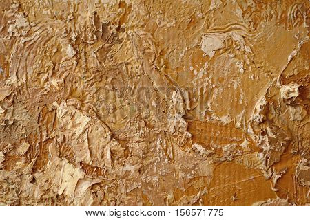 Oil Painting close up texture pallete knife storkes of brown yellow  gray and white color