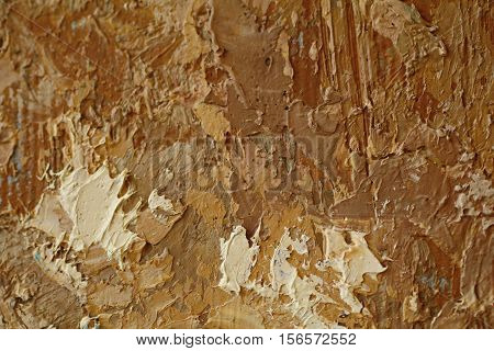 Oil Painting close up texture pallete knife storkes of brown yellow  gray and white color