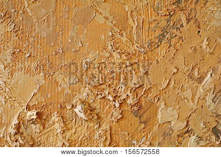 Oil Painting close up texture pallete knife storkes of brown yellow  gray and white color