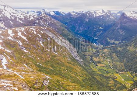 View On Geirangerfjord From Dalsnibba Viewpoint In Norway