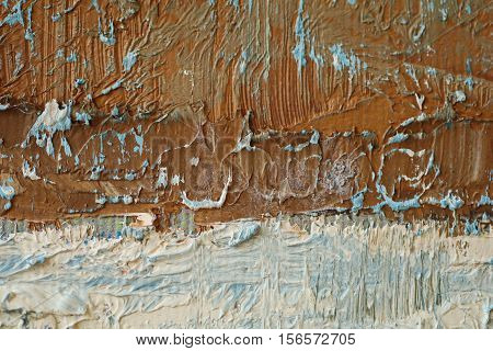 Oil Painting close up texture pallete knife storkes of brown yellow  gray and white color