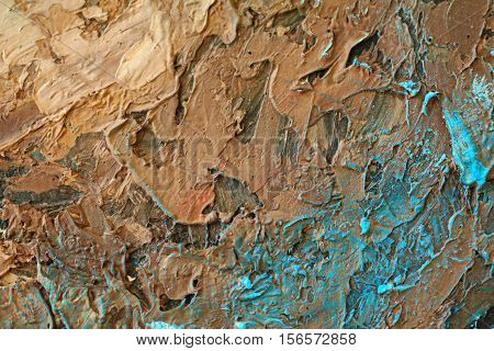 Oil Painting close up texture pallete knife storkes of brown yellow  gray and white color