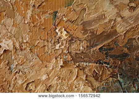 Oil Painting close up texture pallete knife storkes of brown yellow  gray and white color