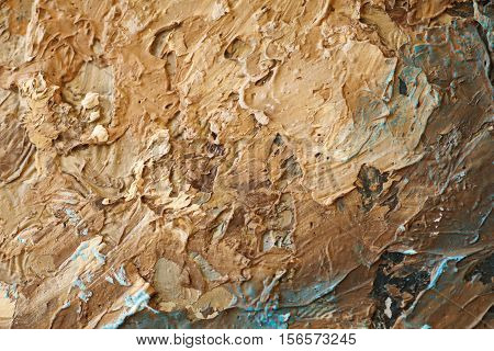 Oil Painting close up texture pallete knife storkes of brown yellow  gray and white color