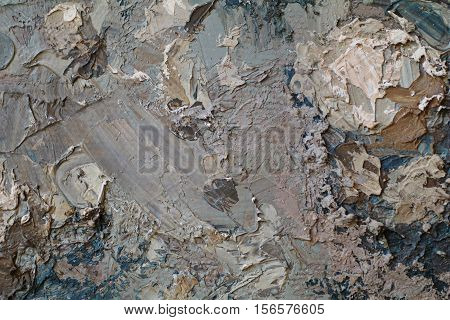 Oil Painting close up texture pallete knife storkes of brown yellow  gray and white color