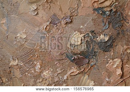 Oil Painting close up texture pallete knife storkes of brown yellow  gray and white color