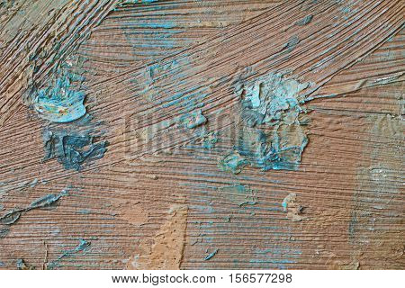 Oil Painting close up texture pallete knife storkes of blue and brown and white color