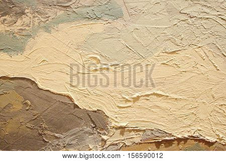 Oil Painting close up texture pallete knife storkes of brown yellow  gray and white color