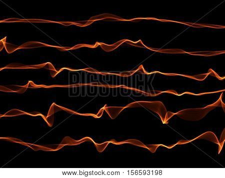 Set of abstract red smoke fire brushes over black background. Wavy elegant collection elements for your design and art.