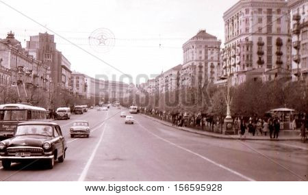 Kiev Ukraine - May 1964: Kreschatik street.