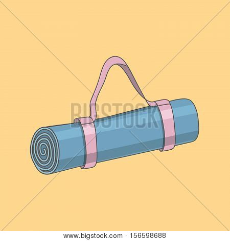 Blue yoga mat bag. Cartoon illustration for yoga studio or gym. Hand drawn vector EPS10.