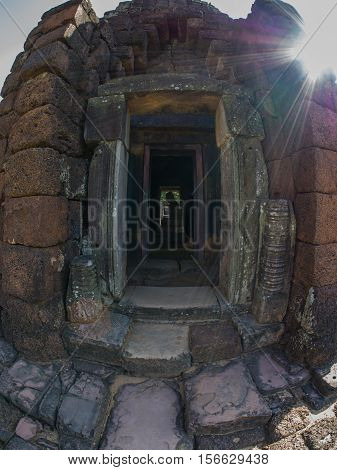 Statue of Jayavarman VII at Phimai historical park. Prasat Hin Phimai Nakhon ratchasima Thailand.