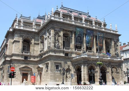 BUDAPEST - JULY 1: The Hungarian State Opera House facade on July 1 2012 in Budapest Hungary. The Opera House is a neo-renaissance building located in central Pest