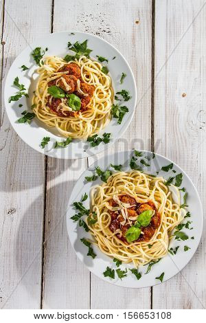 Spaghetti For Two Seasoned With Fresh Spices