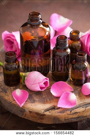 essential oil and rose flowers aromatherapy spa perfumery