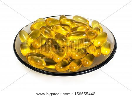 Omega3 Extra capsules from Fish Oil on white background. Studio Photo