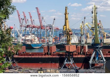 Cranes in seaport of Odessa . Ukraine