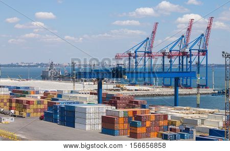 Cranes in seaport of Odessa . Ukraine