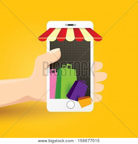 Online mobile shopping concept background. vector mobile marketing and commerce background.