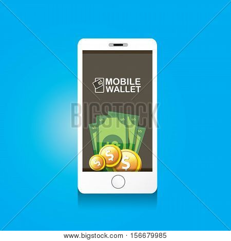 vector digital mobile wallet vector concept icon. smartphone screen with wallet on screen. Internet banking concept. wireless money transfer.
