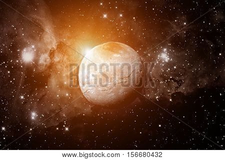 Charon is the largest of the five known moons of the dwarf planet Pluto. Retouched image. Elements of this image furnished by NASA.