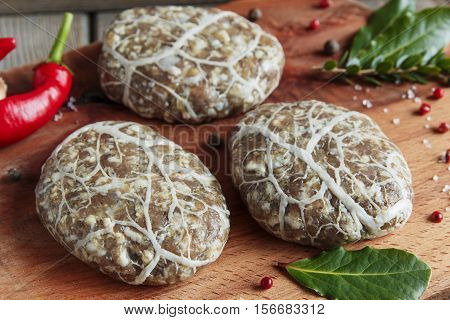 Caul-Fat Meatballs raw burger cutlet handmade on desk