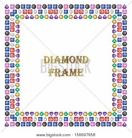 Diamonds square frame. Vector illustration jewelry. Abstract vector border on white background.
