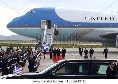 The Air Force One Lands At The Athens International Airport