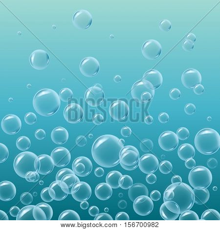 Deep sea with bubbles and sprays underwater. Blue realistic vector EPS10 background.