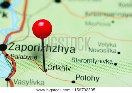 Orikhiv pinned on a map of Ukraine