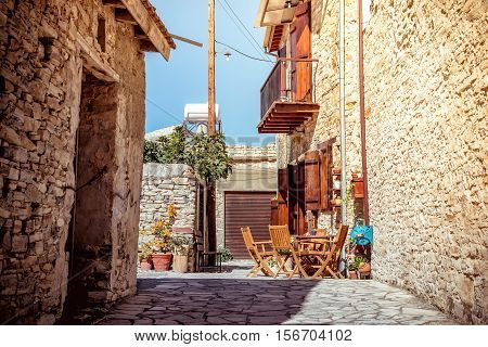 Beautiful old street at Kato Lefkara village. Larnaca District Cyprus.