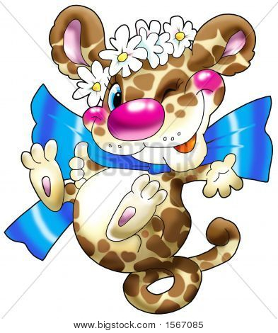Wesoły Leopard z ciemny niebieski łuk